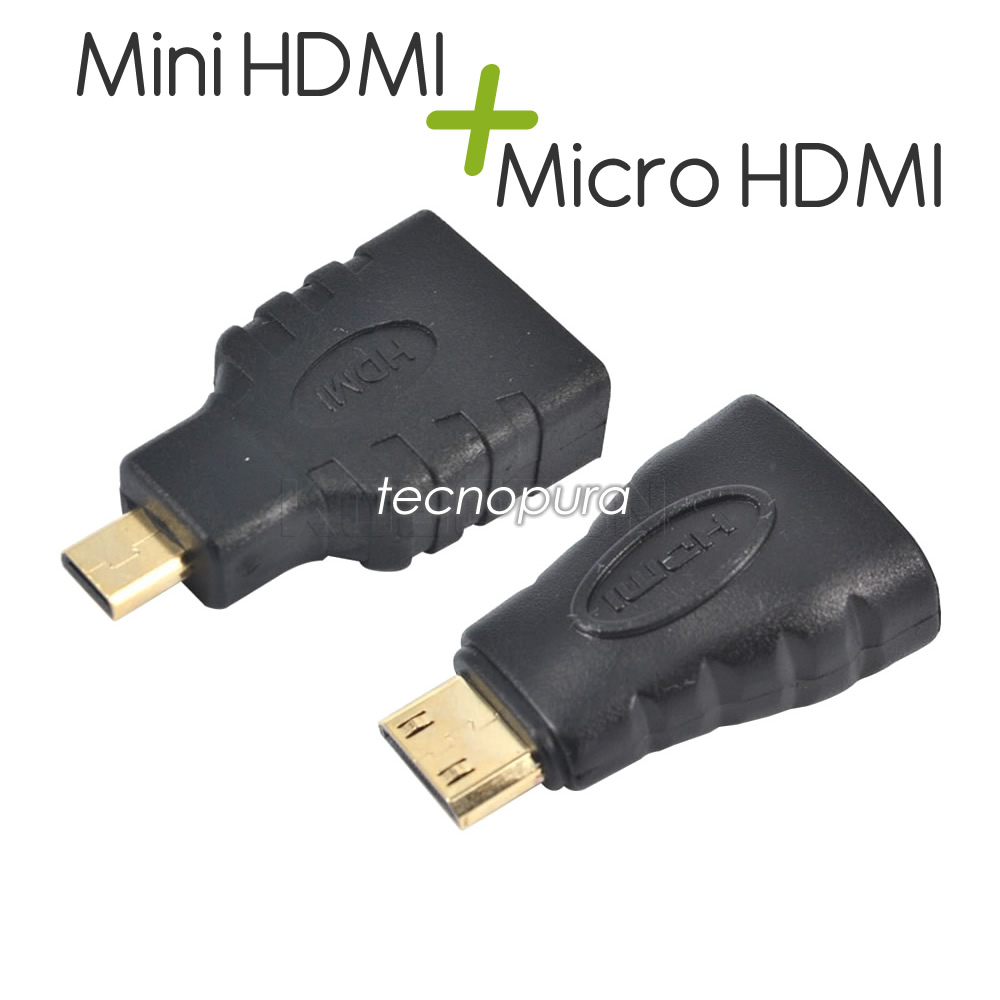 2x Adaptador convertidor Mini + Micro HDMI a HDMI 1080p 4K - Tecnopura