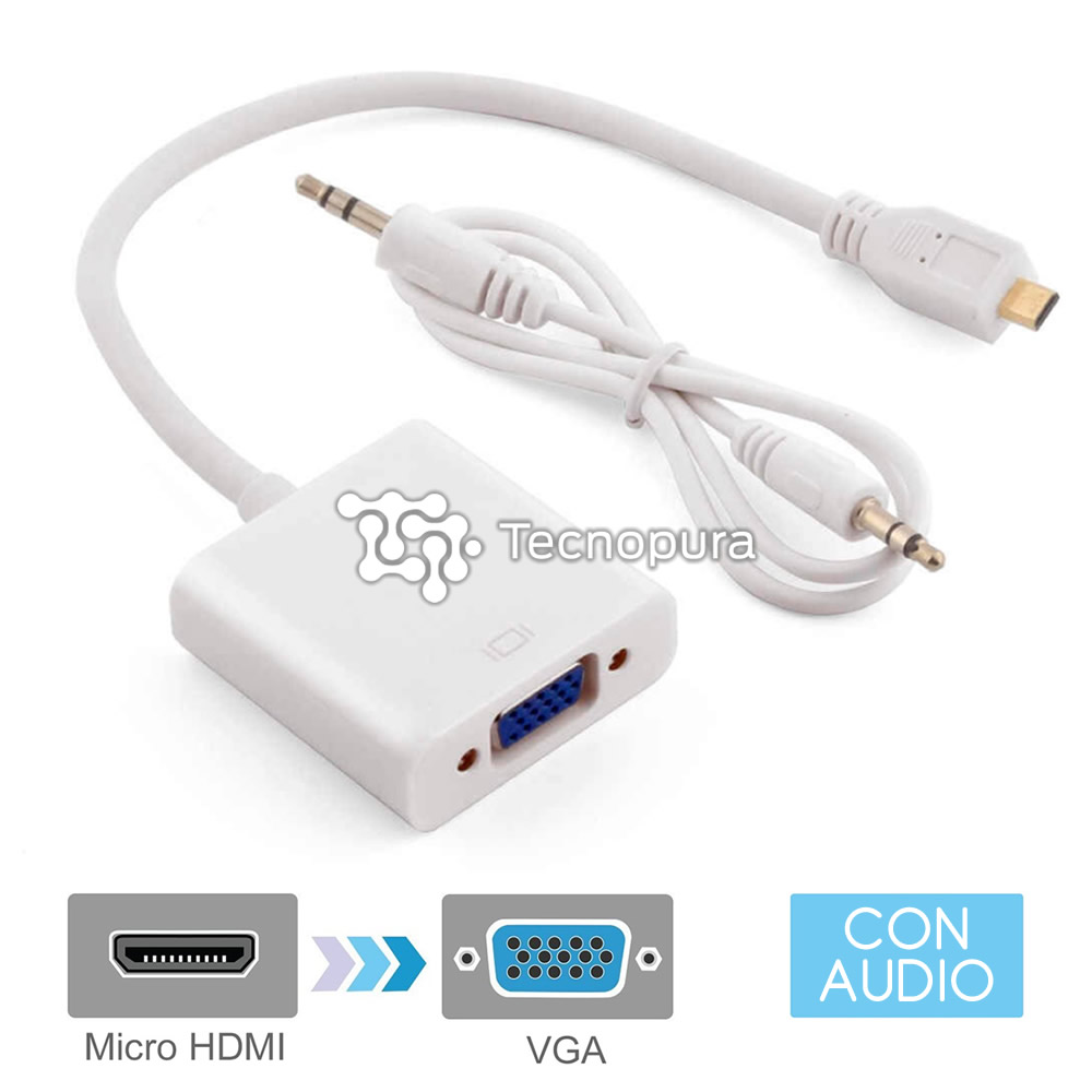 Cable adaptador Micro HDMI a VGA + audio / Convertidor para tablets y  cámaras - Tecnopura