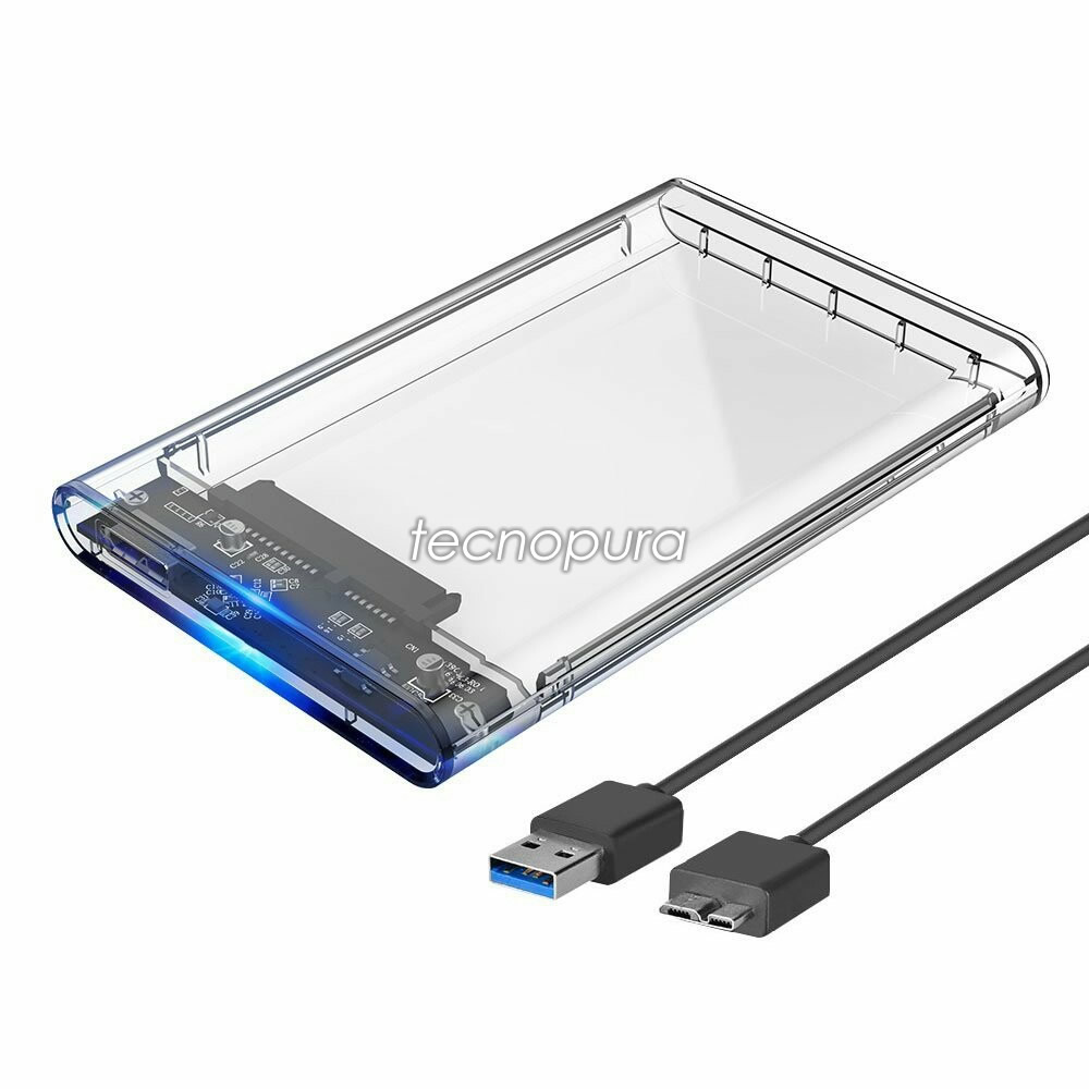 retirarse Tener cuidado Extranjero Carcasa discos SATA de 2.5" a USB 3.0 / Caja transparente HDD SSD hasta 4TB  - Tecnopura