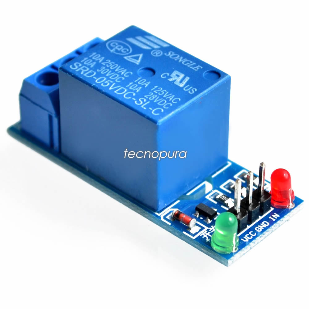 Módulo relé de 1 canal 5V para Arduino / Raspberry / Microcontrolador Tecnopura