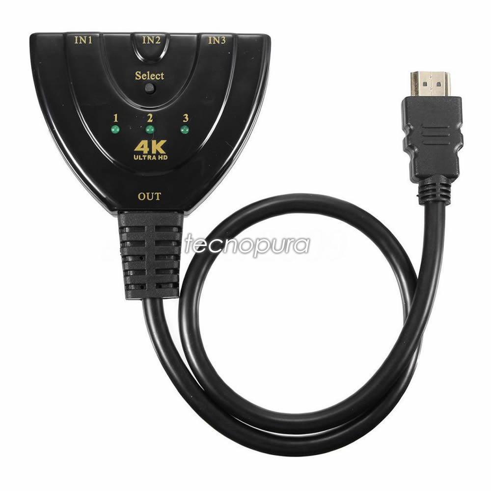 Switch HDMI 4K con 3 Entradas 1 Salida Splitter HDMI Conmutador