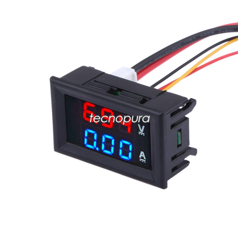 Voltímetro amperímetro digital para DC 0~100V 10A - Tecnopura