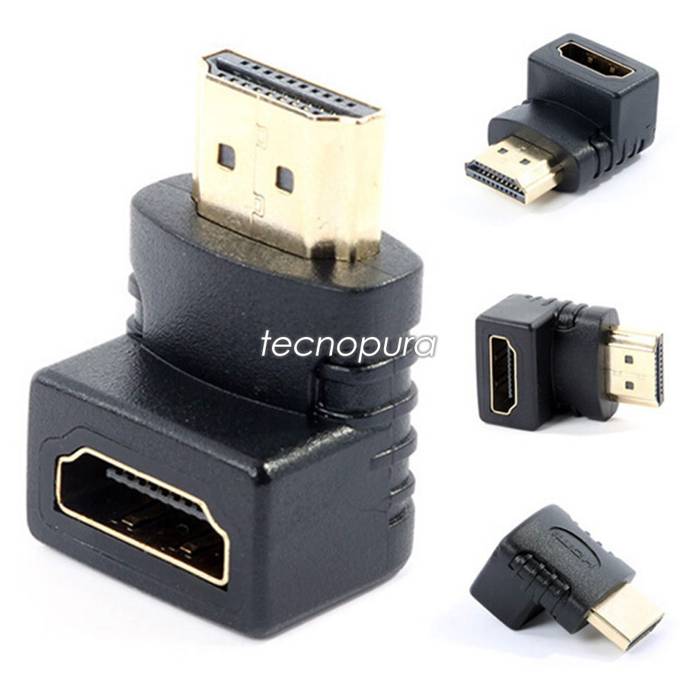 Adaptador curva L / Codo HDMI angulo 90° - Soporta 1080p HD 3D 4K -  Tecnopura