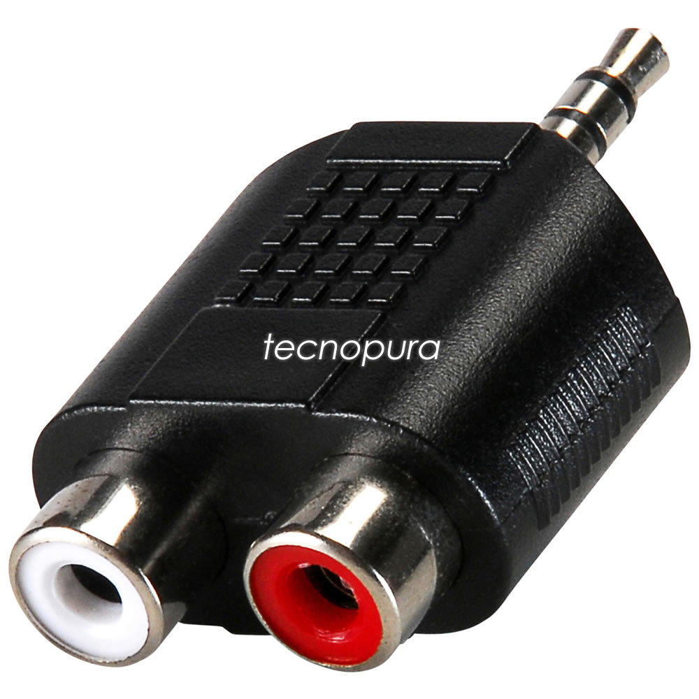 Cable 2x1 audio - 2 RCA a plug / Jack 3.5mm para sonido estéreo - Tecnopura