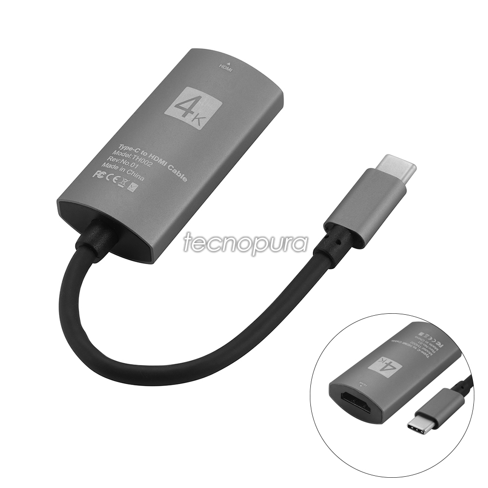 Cable adaptador para celular de USB tipo C 3.1 a HDMI con soporte 4K -  Tecnopura