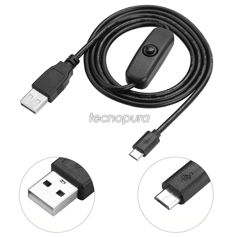 Frambuesa Pi 3 Cable de alimentación con interruptor ON/OFF botón cable de carga Micro USB para cable de alimentación Banana PI frambuesa Pi 2 