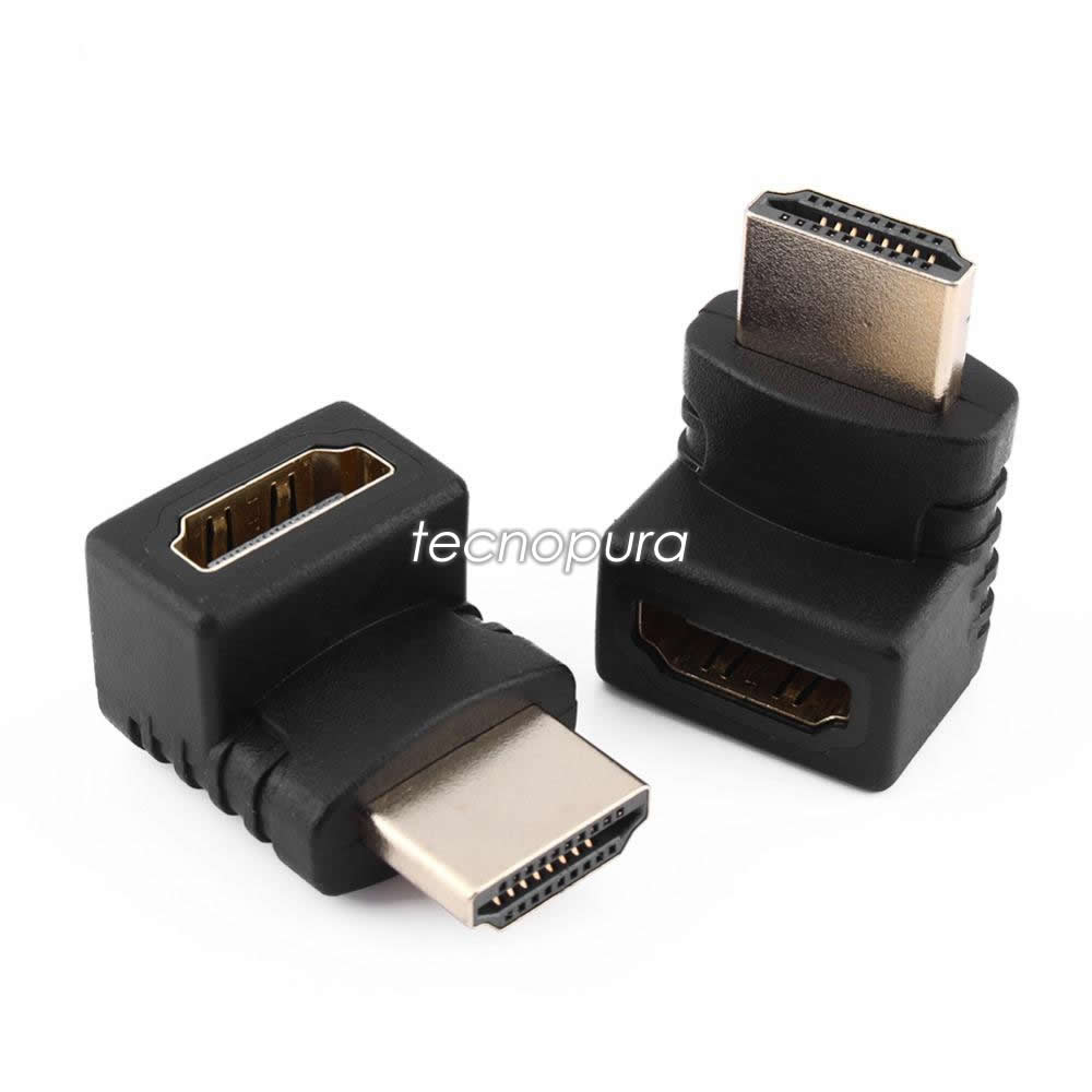 CableCreation Adaptador HDMI macho a hembra, paquete de 2 convertidores de  ángulo recto de 90 y 270 grados, extensor plano en forma de L HDMI para TV