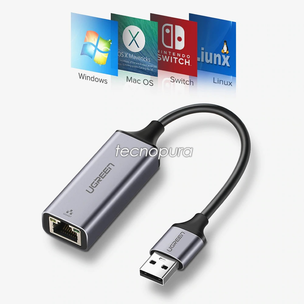 Convertidor / adaptador de red USB 3.0 a RJ45 Windows Linux Mac - Tecnopura