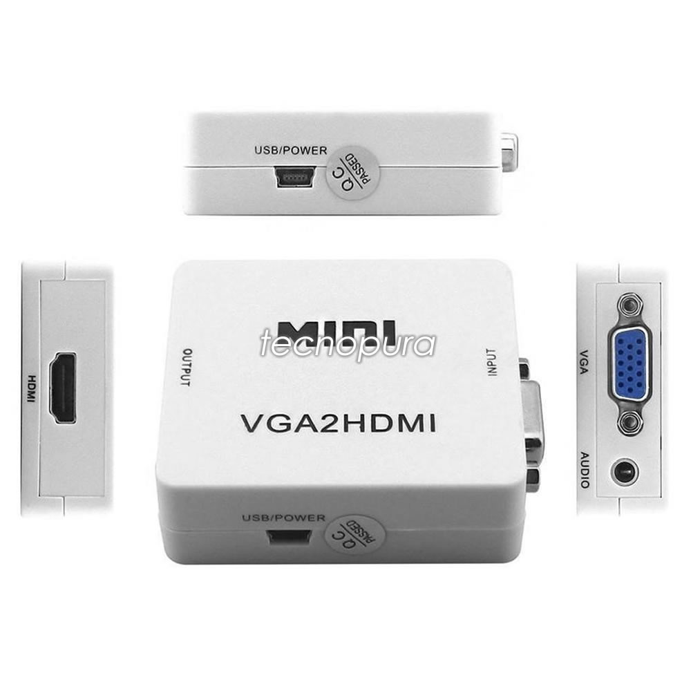 Convertidor / adaptador VGA a HDMI + audio (PC y portátiles) - Tecnopura