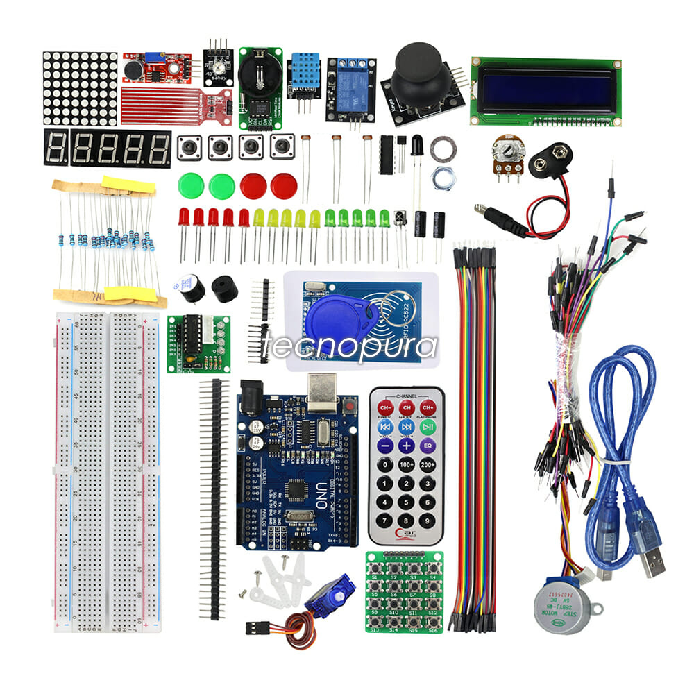 Kit Arduino Mega para aprendizaje - Servomotor + LCD + módulos + sensores -  Tecnopura