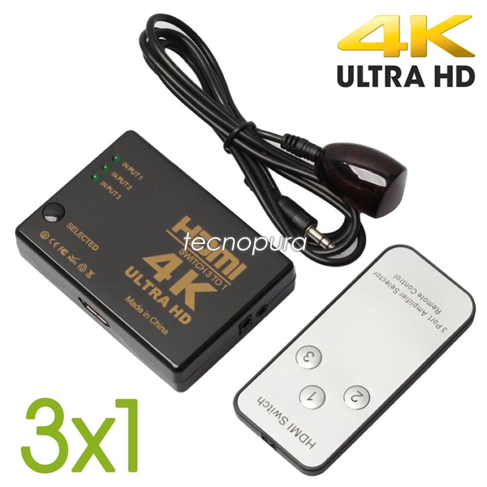 Switcher HDMI Cheelom - Agregar más puertos HDMI 1 SALIDA 3 ENTRADAS 