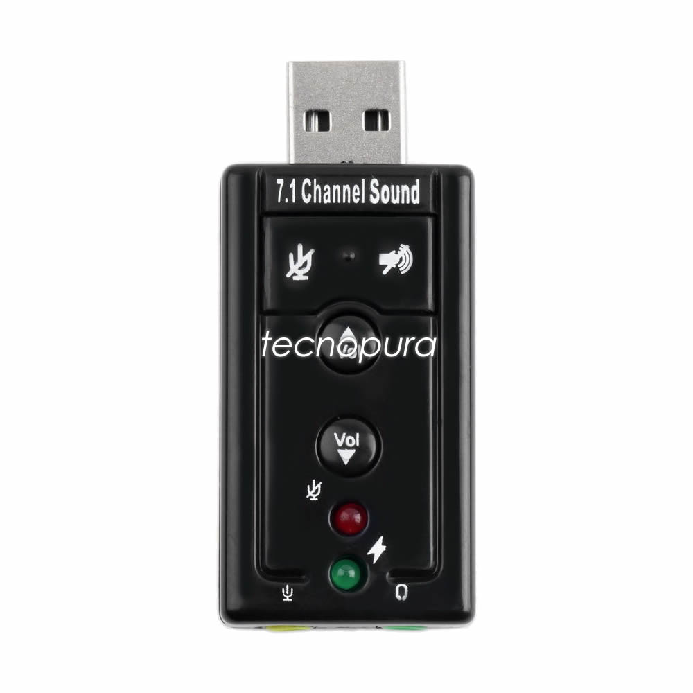 Tarjeta Sonido Externa USB 2.0 7.1 Volumen Ajustable 4 botones Negro  REF860.A