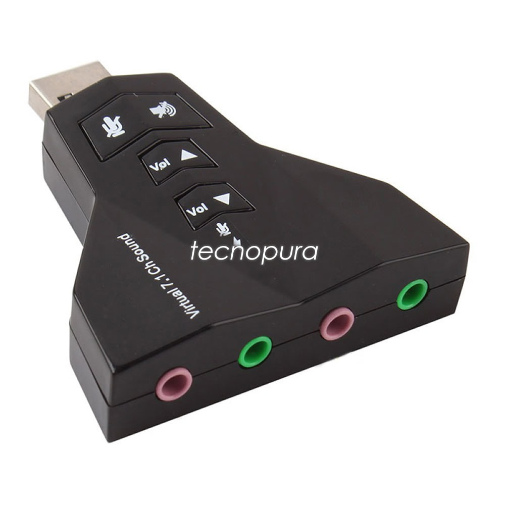 Tarjeta sonido doble entrada 7.1 canales USB Plug & Play + Control de  volumen - Tecnopura
