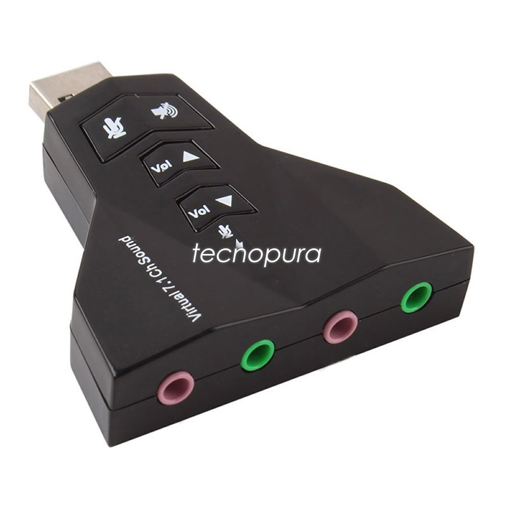 Tarjeta sonido doble entrada 7.1 canales USB Plug & Play + Control